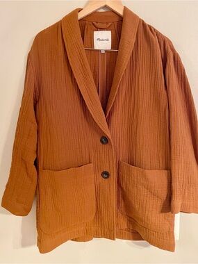 Madewell Lightspun Dorset Blazer Women Small Orange Gold Pecan Gauzy Cotton